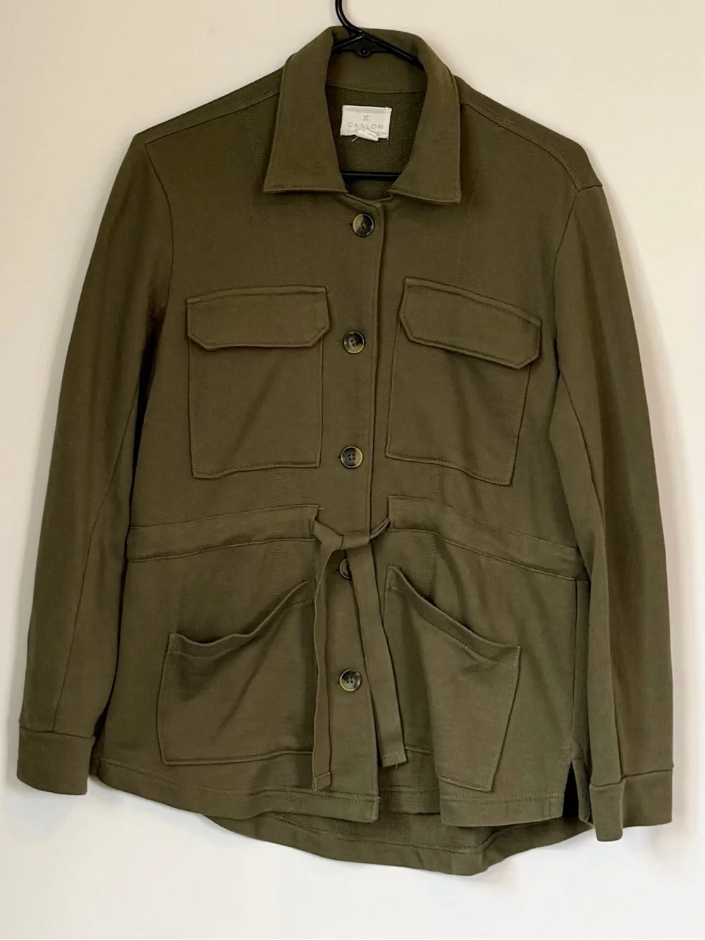 Caslon Olive Green Knit Utility Jacket - Size: Extra Small